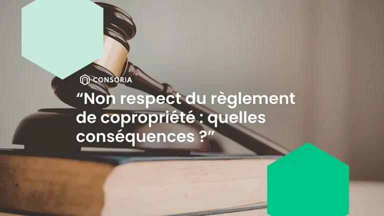 Photo d'un texte de loi et d'un marteau de juge représentant les conséquences du non-respect du règlement de copropriété